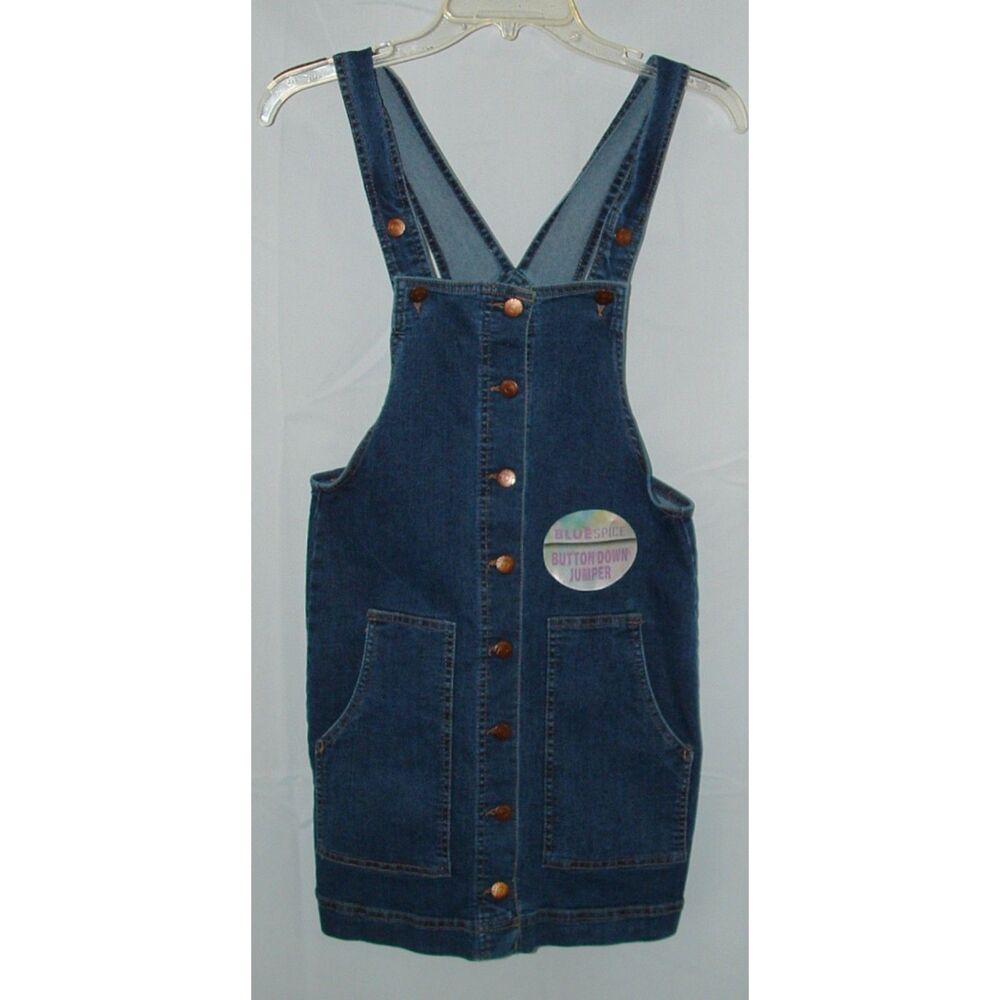 NEW NWT Dark Denim Sz Jr Small Stretchy Jumper Mini Dress Pockets BLUE SPICE